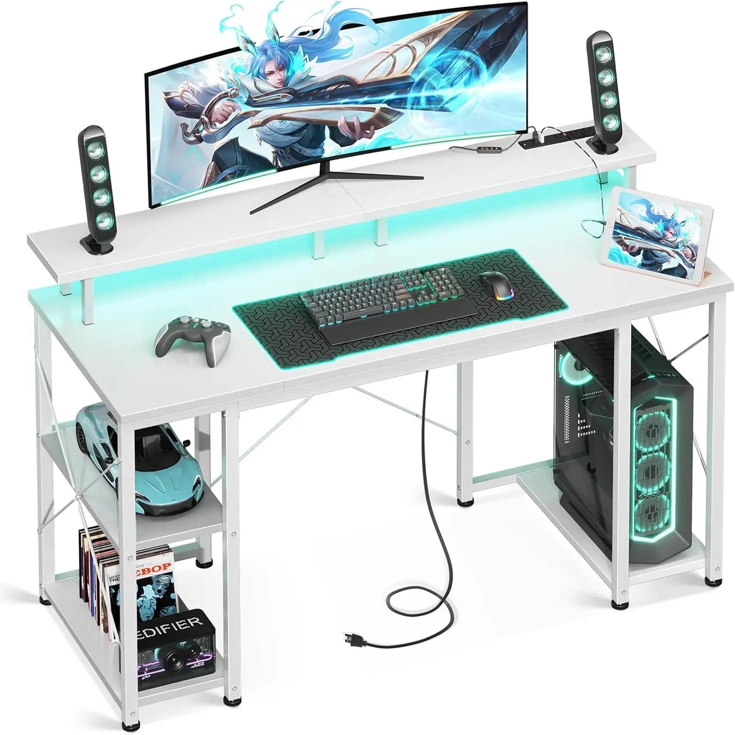 48 inch Gaming Desk with LED Lights & Power Outlets