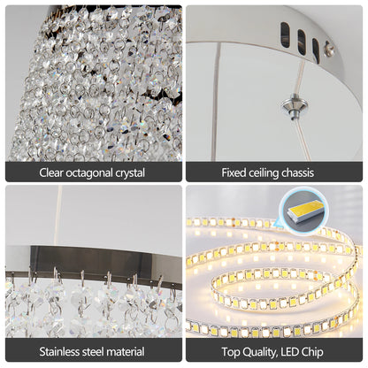 16" Luxury Crystal Led Chandelier - Dimmable - Adjustable Height