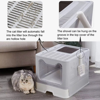 Convenient Foldable Litter Box: Drawer Design with Scooper