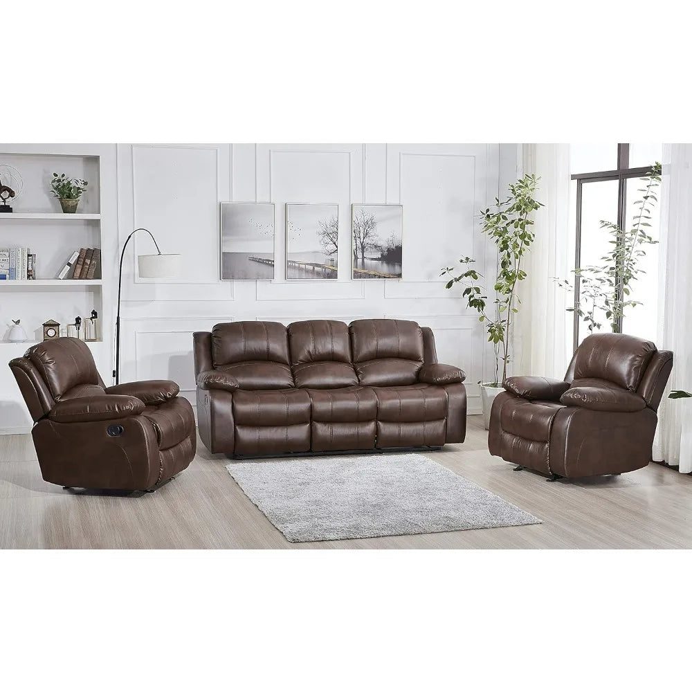 Bonded Leather Recliner Set, Sofa, Chair, Elevating Footrest.