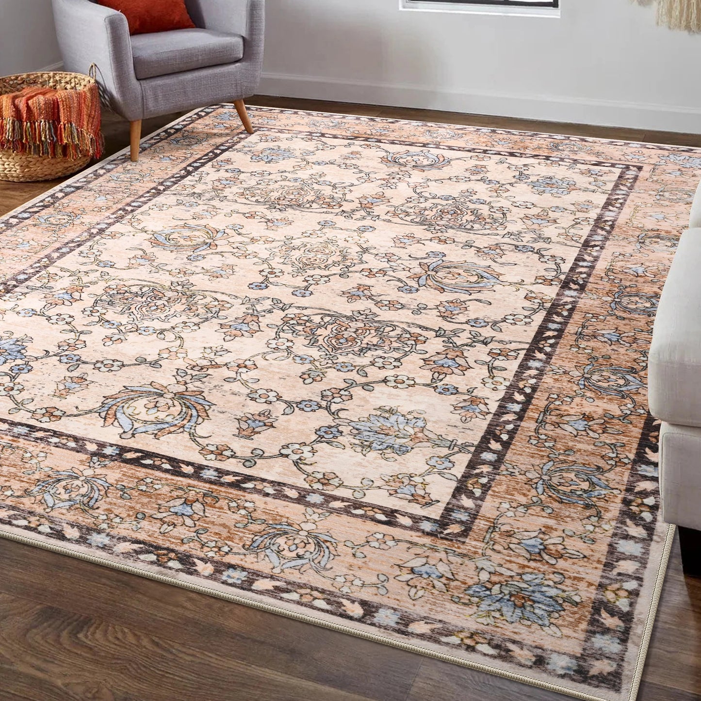 Area Vintage Rug, Machine Washable, Non-Slip Carpet