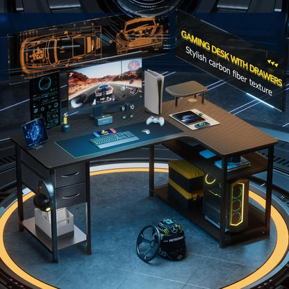 Gaming Desk with Drawers Carbon Fiber- Computer Desk