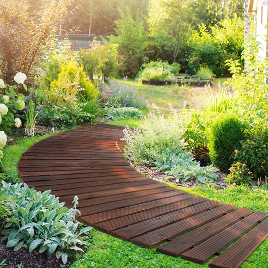 8FT Wooden Garden Pathway Curved Outdoor Walkway Patio Path