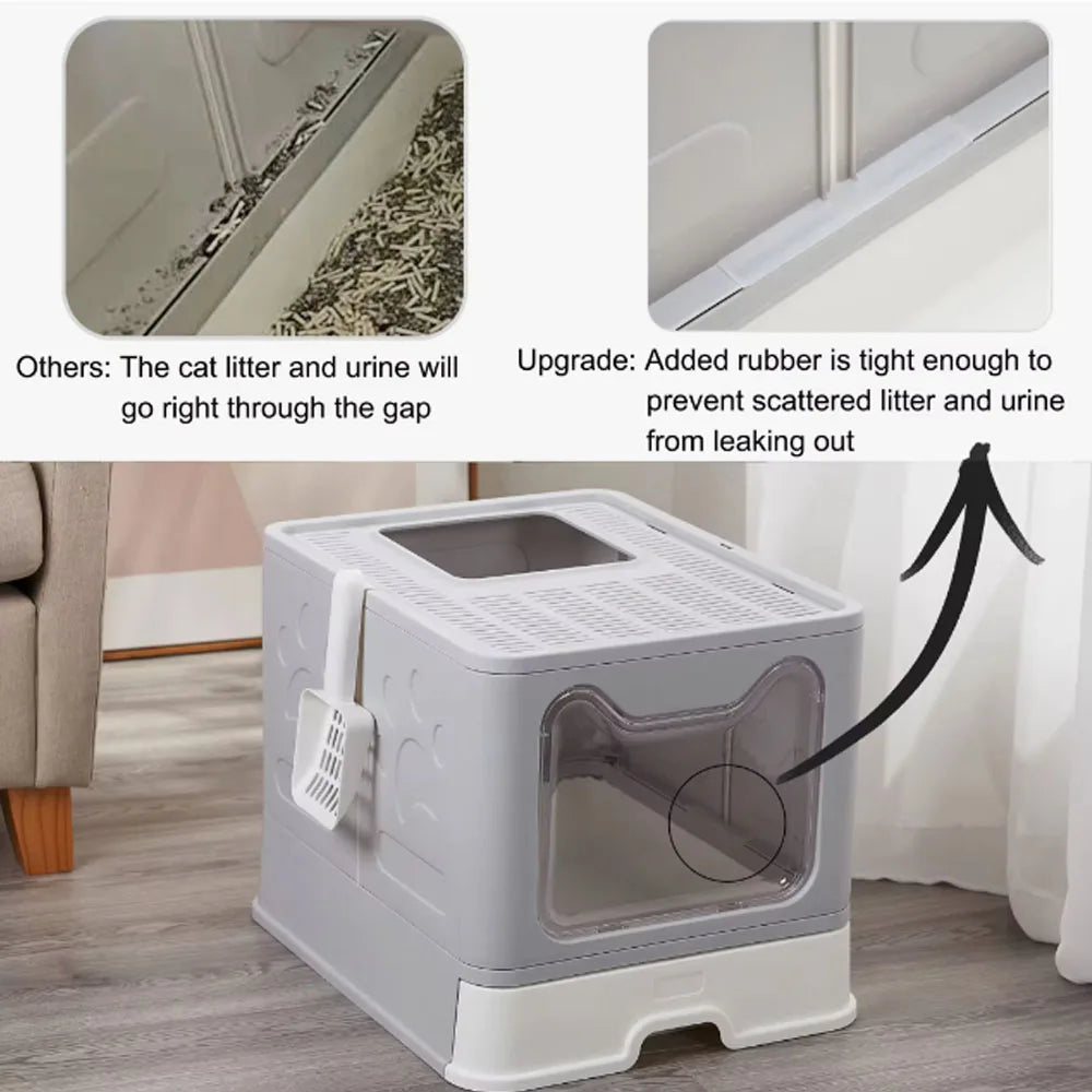 Convenient Foldable Litter Box: Drawer Design with Scooper