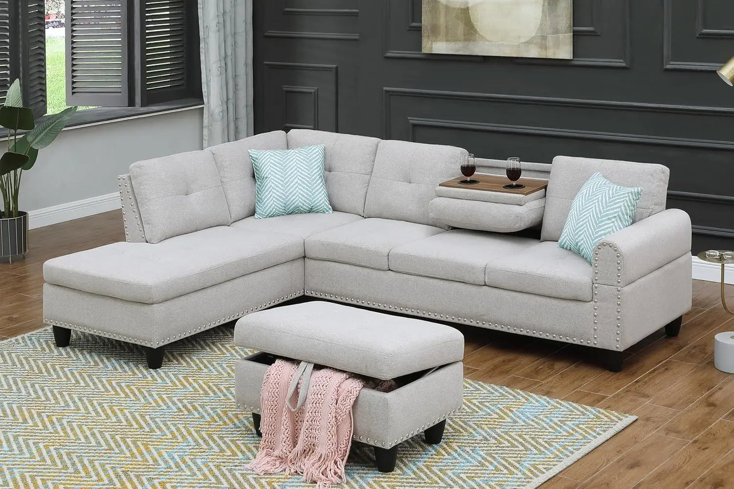 Sectional Sofa Couch, Modern 4-Seaters Living Room Sets