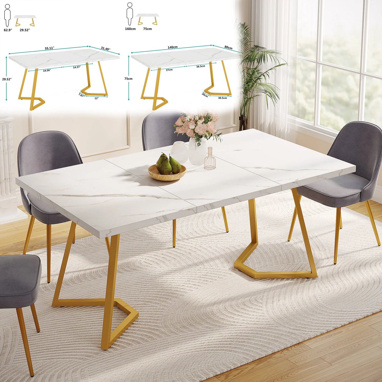 Tribesigns 63" Rectangular Dining Table for 4 to 6 Kitchen Table