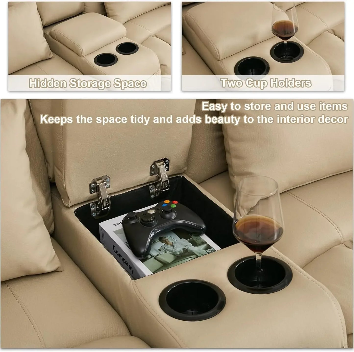65.5" RV Loveseat Recliner Double Recliner RV Sofa & Console