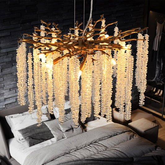 23.6" Golden Chandelier with Cascading Crystals. 
Bulbs not included