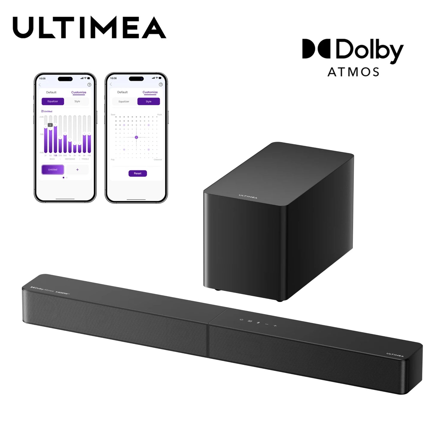 ULTIMEA 340W 5.1 Soundbar with Dolby Atmos, Surround Sound System with 5.25" Wired Subwoofer, Home Theater Smart APP Control