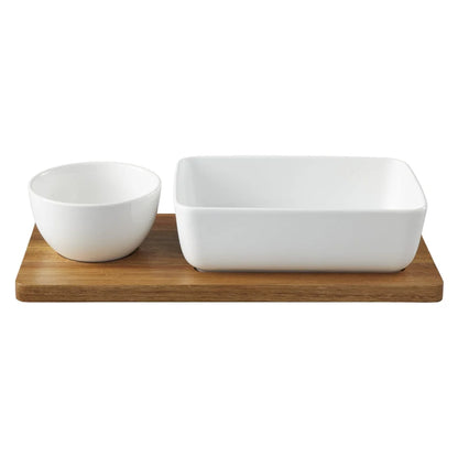 4 Pack Ceramic Chip Dip Bowl Set & Acacia Tray