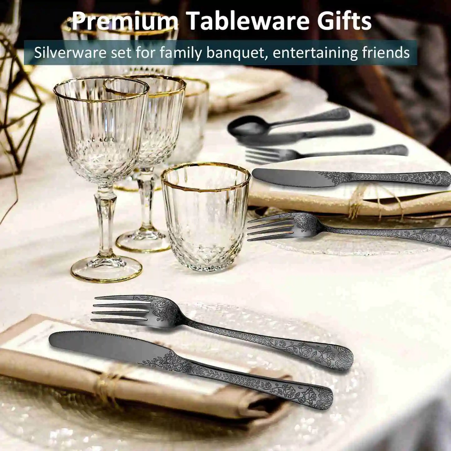 4 Set Vintage Flower Carved Flatware Family Set for 4