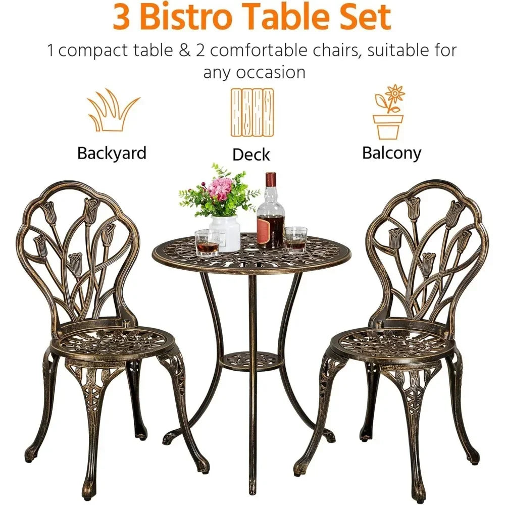 Patio Bistro Sets 3 Piece, Aluminum Garden Table/Chairs