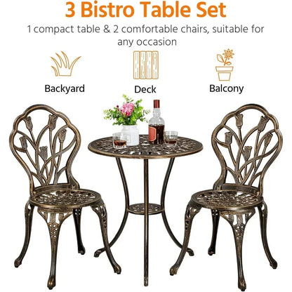 Patio Bistro Sets 3 Piece, Aluminum Garden Table/Chairs