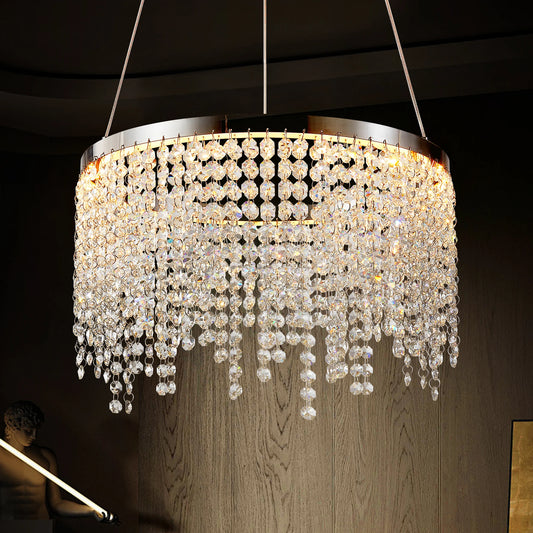 16" Luxury Crystal Led Chandelier - Dimmable - Adjustable Height