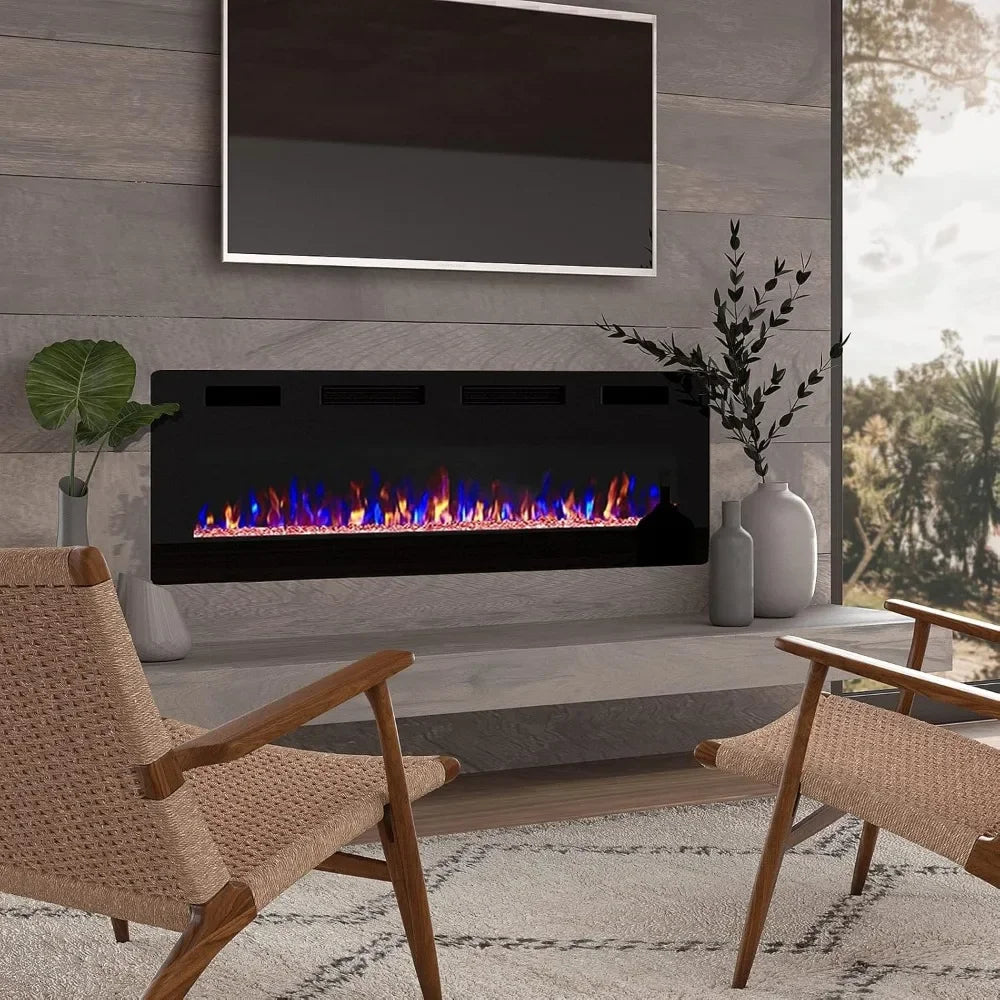 72 Inch Linear Electric Fireplace, Recessed Wall Mounted Fireplace
