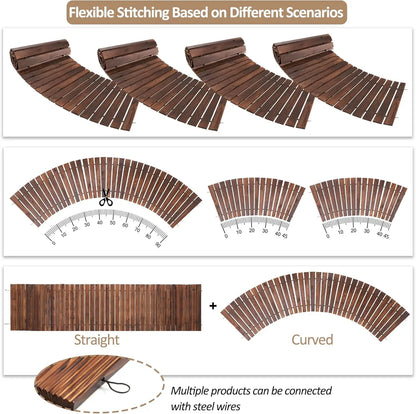 8FT Wooden Garden Pathway Curved Outdoor Walkway Patio Path
