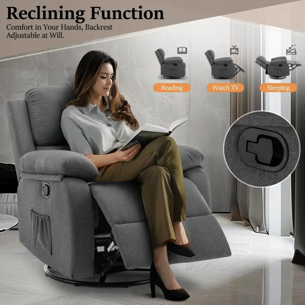 Recliner, 360 Swivel Rocker for Adults, Small Rocking Recliner