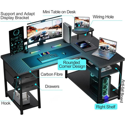 Gaming Desk with Drawers Carbon Fiber- Computer Desk