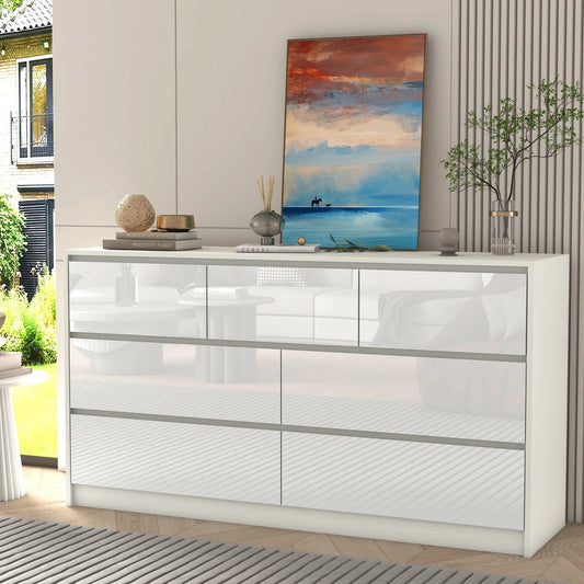 7 Drawer Dresser for Bedroom, 55 Inch Modern Dresser