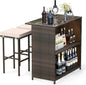 3 Piece Rattan Patio Bar, Table, and 2 Stools