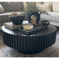 39.37'' Black Round Coffee Table, Handcrafted Fluted Circle Drum