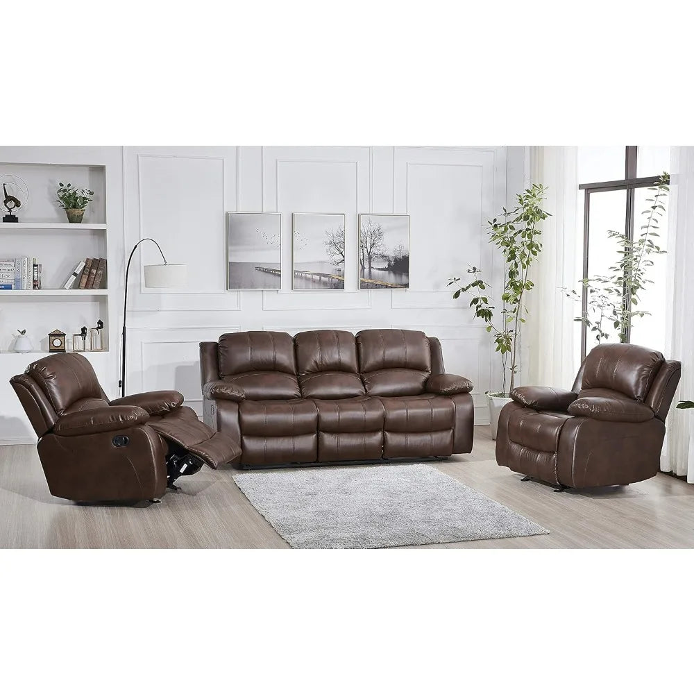 Bonded Leather Recliner Set, Sofa, Chair, Elevating Footrest.