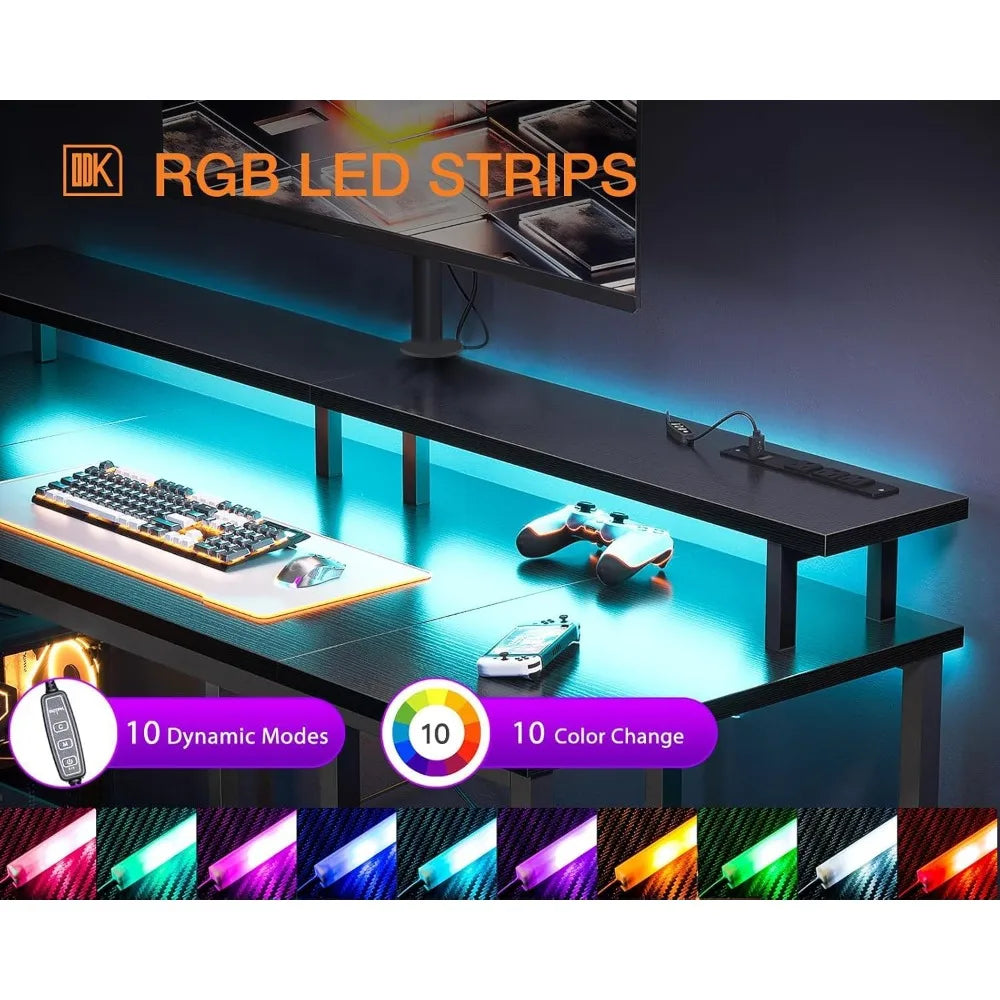 48 inch Gaming Desk with LED Lights & Power Outlets