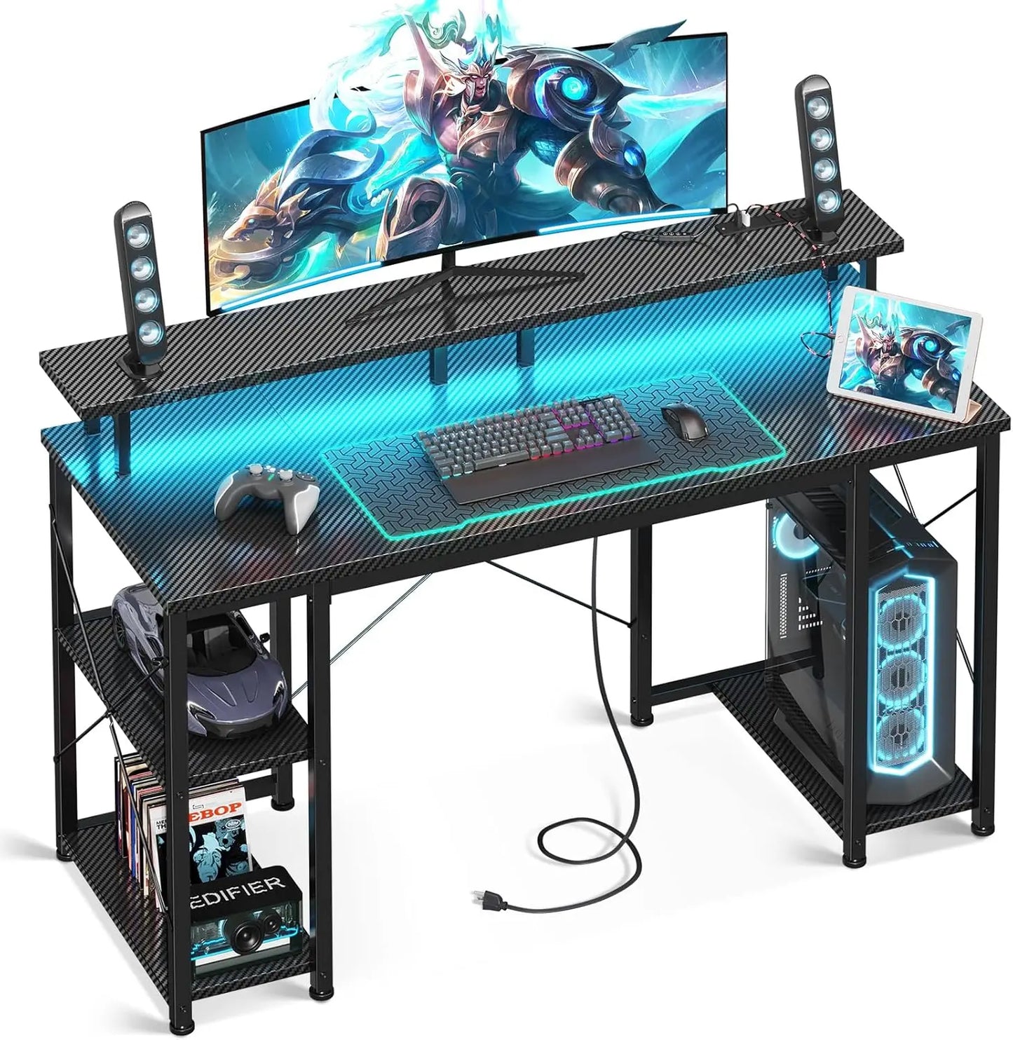 48 inch Gaming Desk with LED Lights & Power Outlets