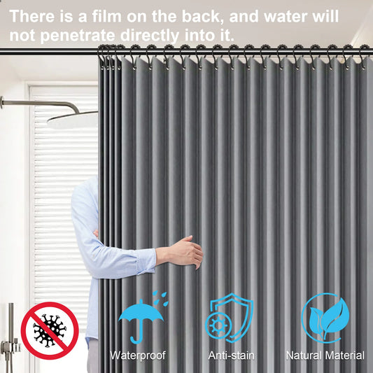 Foldable Magnetic Waterproof Bath Curtain with 14 Hooks