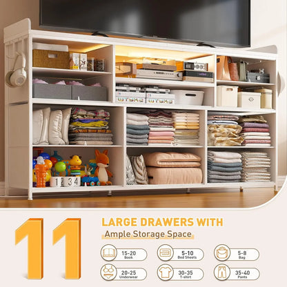 Dresser for Bedroom with 11 Drawers for 60" TV Stand
