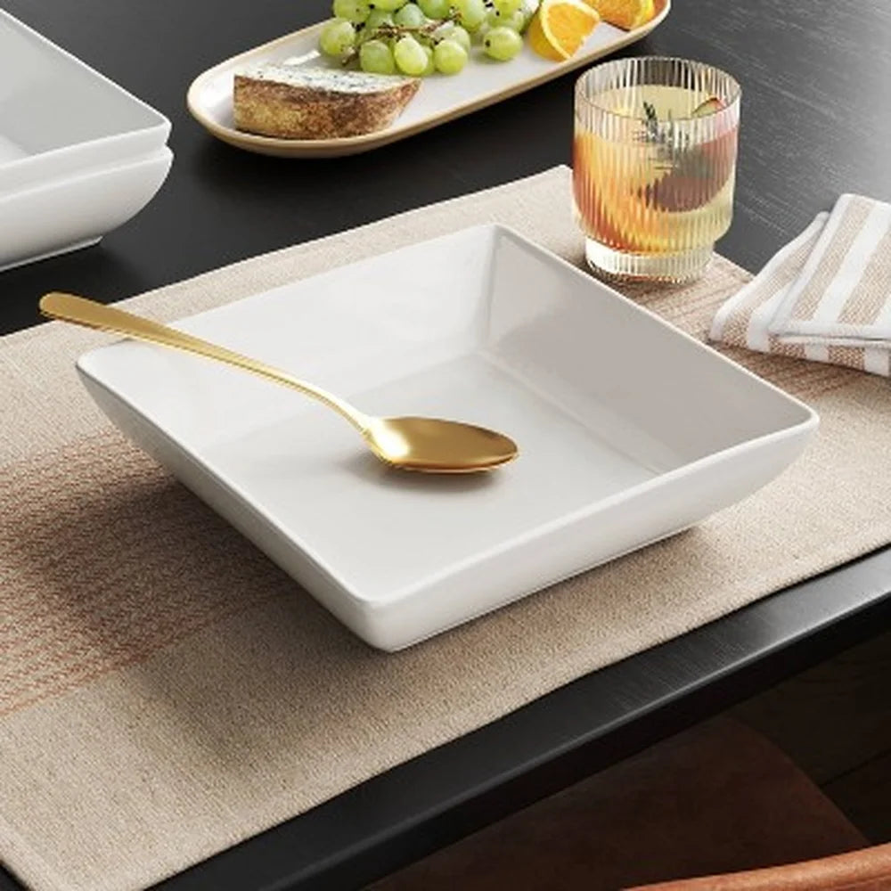 Square Porcelain Pasta Bowl 46oz Microwave Dishwasher Safe Modern Design 8.5 Inch Diameter Chic Square Shape Dining Tableware