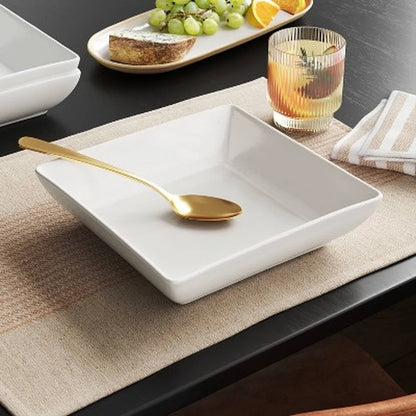 Square Porcelain Pasta Bowl 46oz Microwave Dishwasher Safe Modern Design 8.5 Inch Diameter Chic Square Shape Dining Tableware