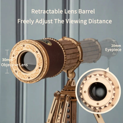 1:1 DIY 314pcs Telescopic Monocular Telescope Wooden Model Building Kit