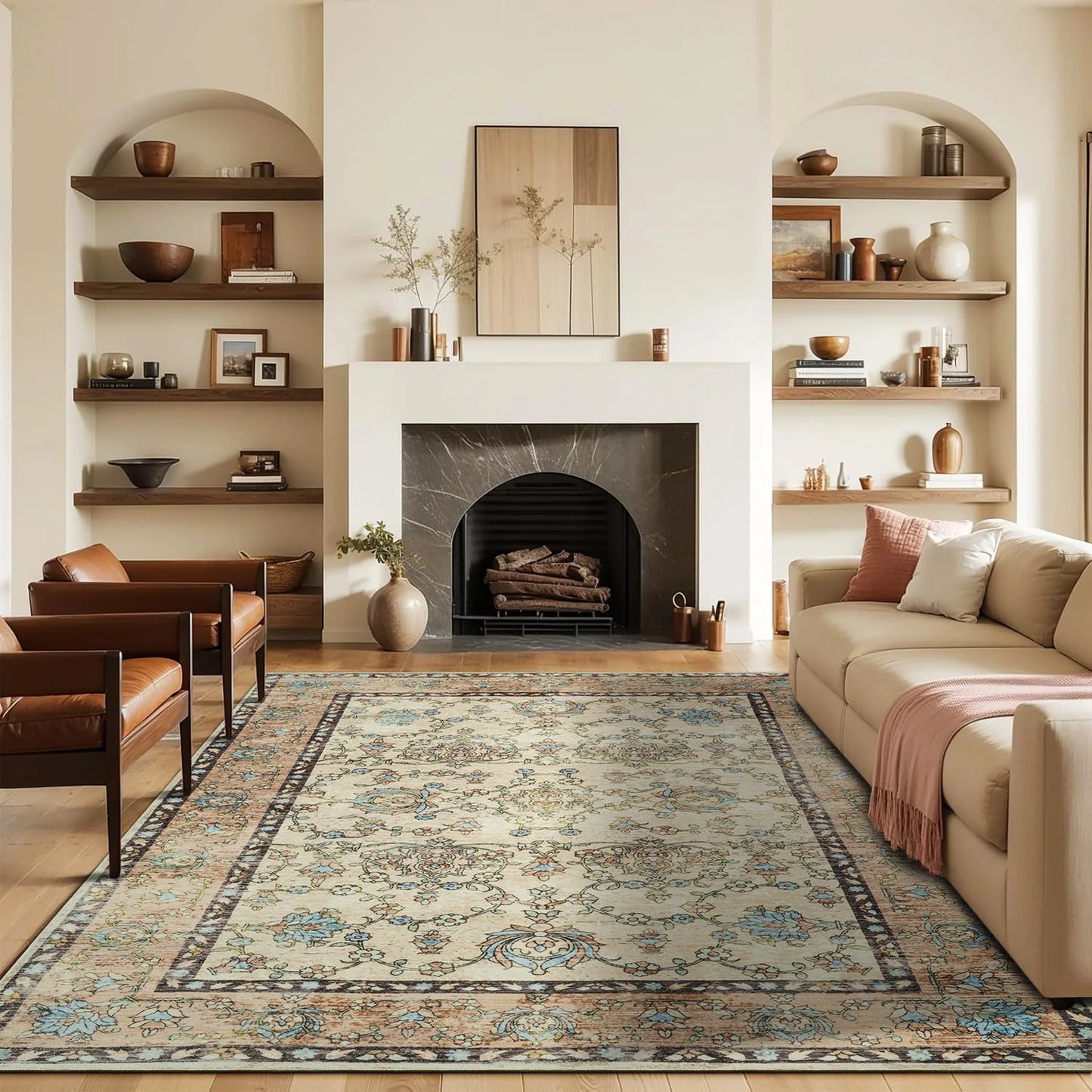 Area Vintage Rug, Machine Washable, Non-Slip Carpet