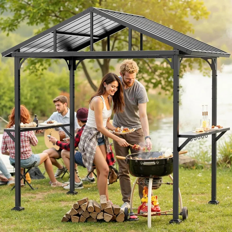 8x5 Grill Gazebo,Sloping Galvanized Steel Hardtop Roof