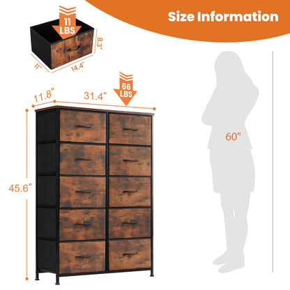 Bedside Table For Bedroom, 10 Fabric Drawers Wardrobe Closet