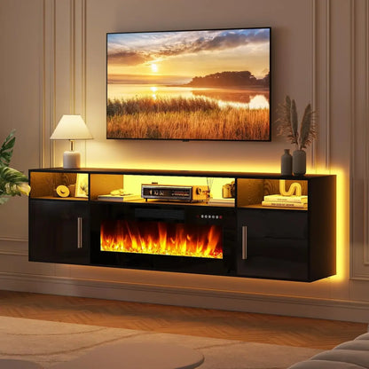 Fireplace TV Stand 70'' Wall Mounted Shelf Entertainment