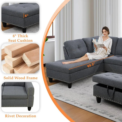Sectional Sofa Couch, Modern 4-Seaters Living Room Sets