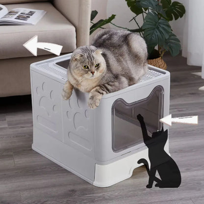 Convenient Foldable Litter Box: Drawer Design with Scooper