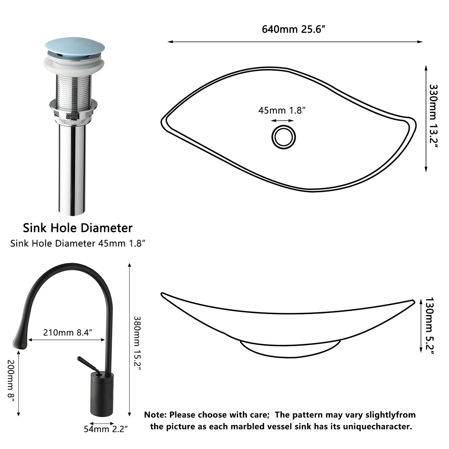 KEMAIDI Bathroom Basin Sink Set Blue Vessel Sink Faucet Combo