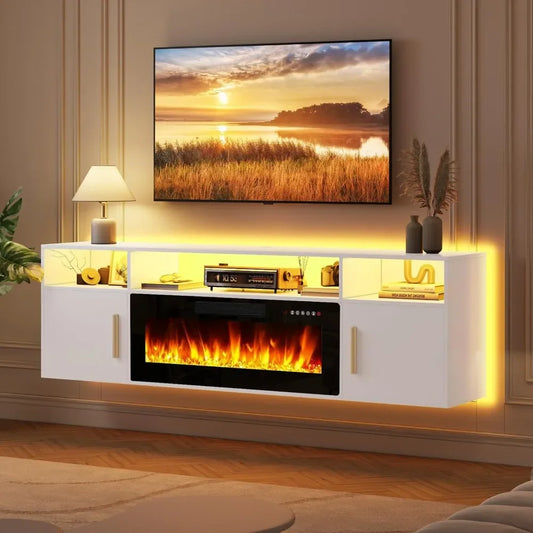 Fireplace TV Stand 70'' Wall Mounted Shelf Entertainment