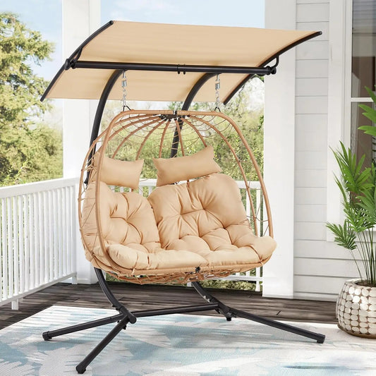 Oversized Double Egg Chair, Adjustable Canopy Swing Chair