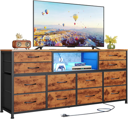 LED TV Stand Dresser for Bedroom w/Power Outlets