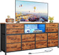 LED TV Stand Dresser for Bedroom w/Power Outlets