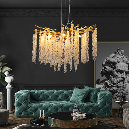 23.6" Golden Chandelier with Cascading Crystals. 
Bulbs not included