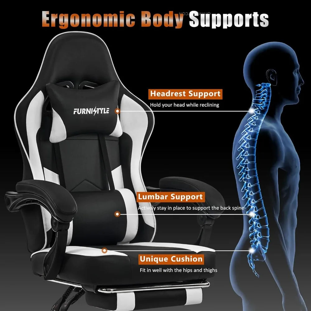 Gaming Chair with Footrest, Reclining Video Game Chairs