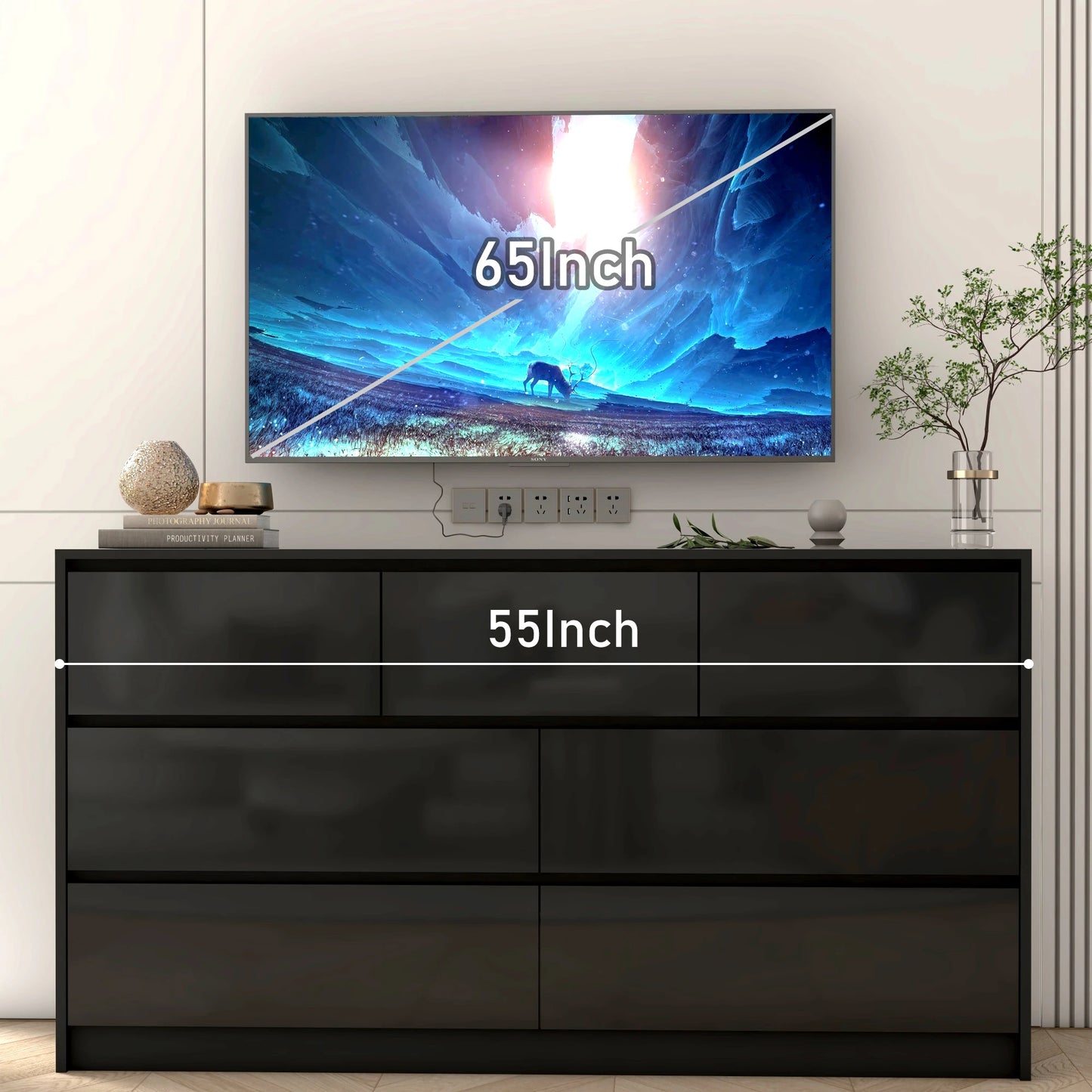 7 Drawer Dresser for Bedroom, 55 Inch Modern Dresser