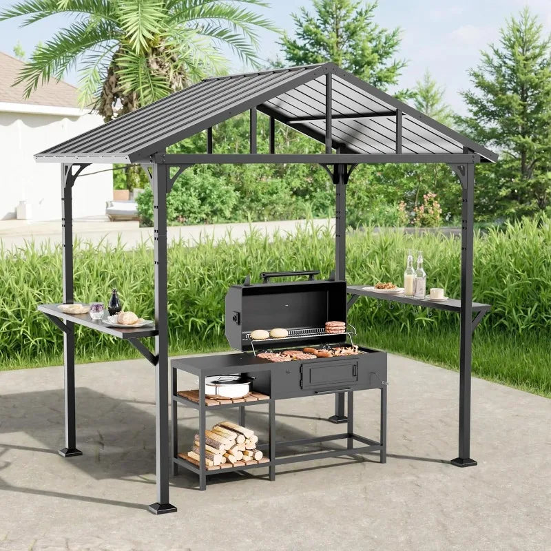 8x5 Grill Gazebo,Sloping Galvanized Steel Hardtop Roof
