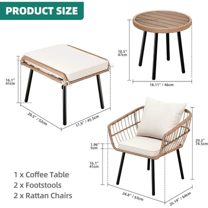 5-Piece Outdoor Wicker Furniture AllWeather Patio Bistro Set