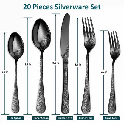 4 Set Vintage Flower Carved Flatware Family Set for 4